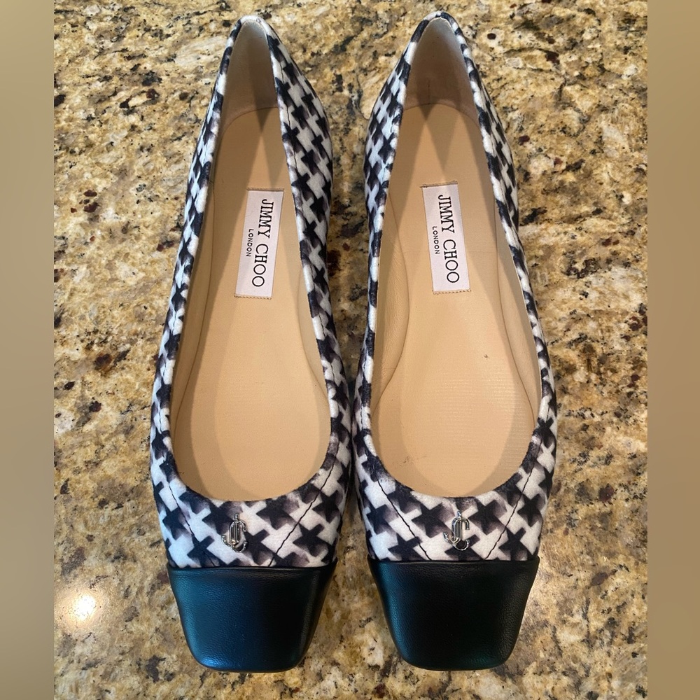 New! JIMMY CHOO Women's Gisela Square Toe Star Houndstooth Print Flats size 39
